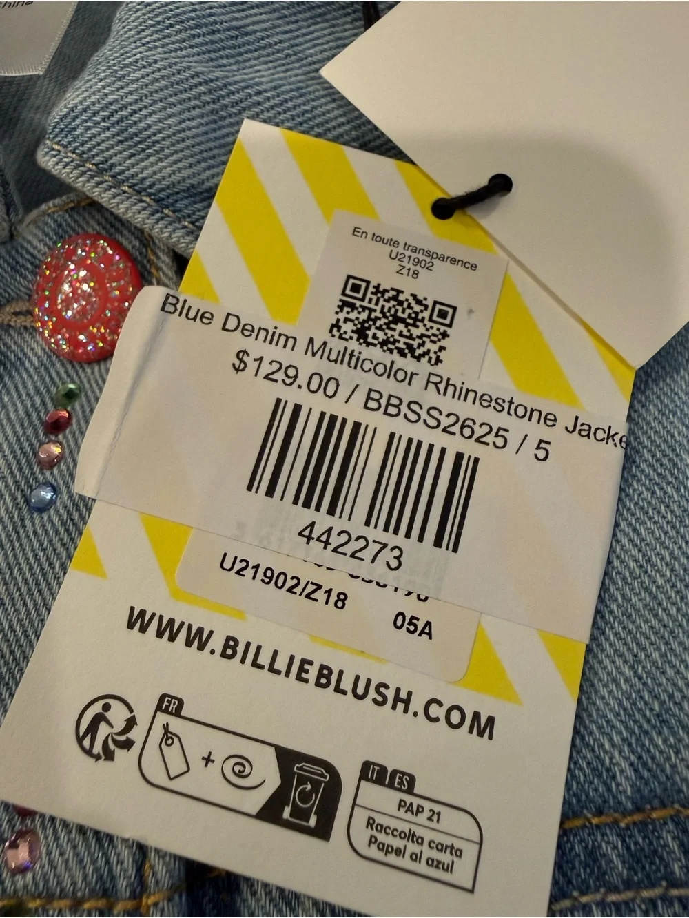 Billieblush Light Blue Denim Jacket with Multicolor Embroidery